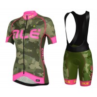 2017 Damen Ale Graphics PRR Camo Grün-Rose Fahrradbekleidung Satz Radtrikot Kurzarm+Kurz Trägerhose Radtrikot Kaufen