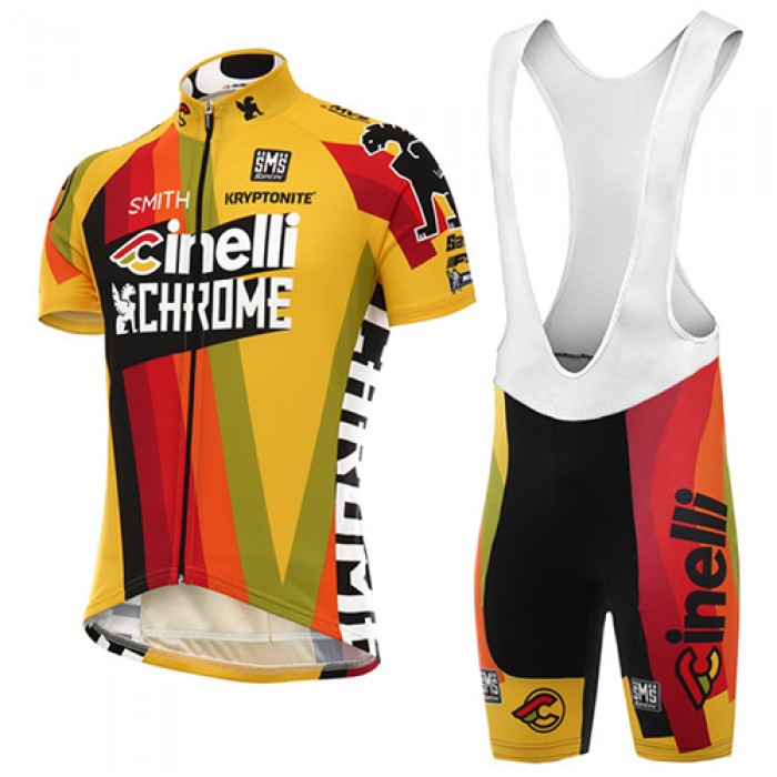 Pro 2017 Cinelli Chrome Gelb Fahrradbekleidung Satz Radtrikot Kurzarm+Kurz Trägerhose Radtrikot Kaufen