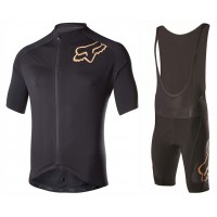 2017 Team FOX Homme Schwarz Gold Fahrradbekleidung Satz Radtrikot Kurzarm+Kurz Trägerhose Radtrikot Kaufen