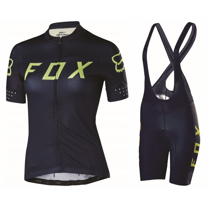 2017 Team FOX Damen Schwarz Gelb Fahrradbekleidung Satz Radtrikot Kurzarm+Kurz Trägerhose Radtrikot Kaufen