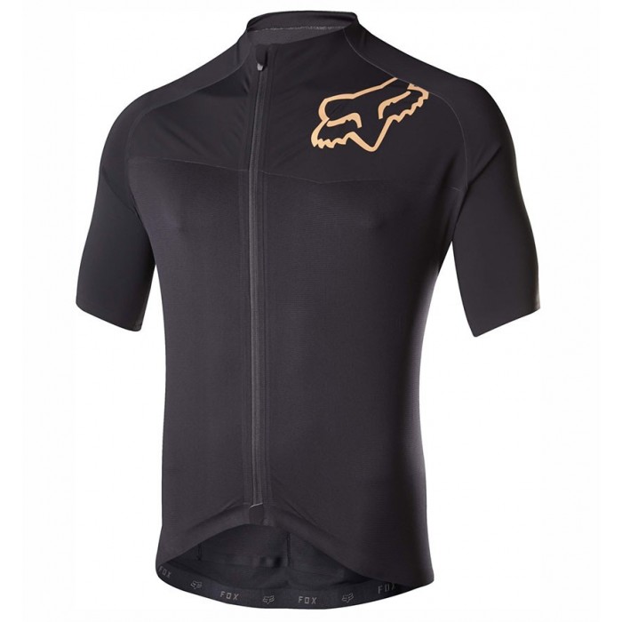 2017 Team FOX Homme Schwarz Gold Radtrikot Kurzarm Radtrikot Kaufen