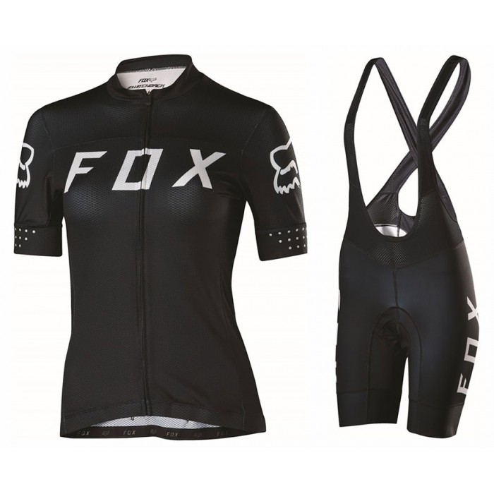 2017 Team FOX Damen Schwarz Weiß Fahrradbekleidung Satz Radtrikot Kurzarm+Kurz Trägerhose Radtrikot Kaufen