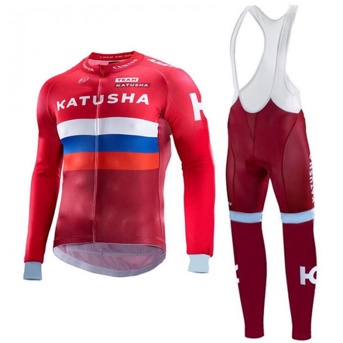 Katusha 2017 Fahrradbekleidung Satz Radtrikot Langarm+Lang Trägerhose Radtrikot Kaufen