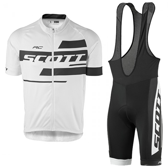 2017 Scott Rc Weiß Schwarz Fahrradbekleidung Satz Radtrikot Kurzarm+Kurz Trägerhose vente Radtrikot Kaufen