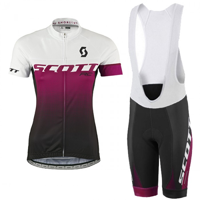 2017 Scott Damen Weiß violett Fahrradbekleidung Satz Radtrikot Kurzarm+Kurz Trägerhose Radtrikot Kaufen