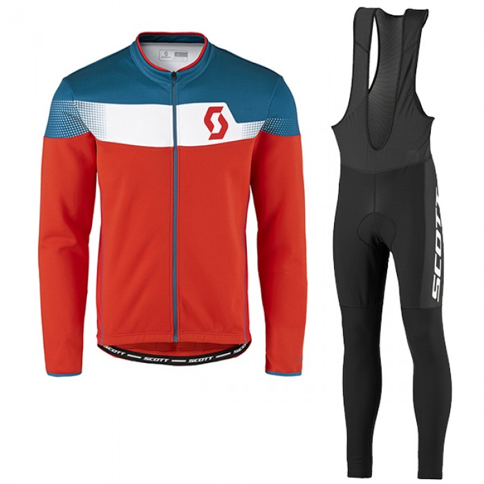 2017 Scott Rc Blau Rot Fahrradbekleidung Satz Radtrikot Langarm+Lang Trägerhose Radtrikot Kaufen