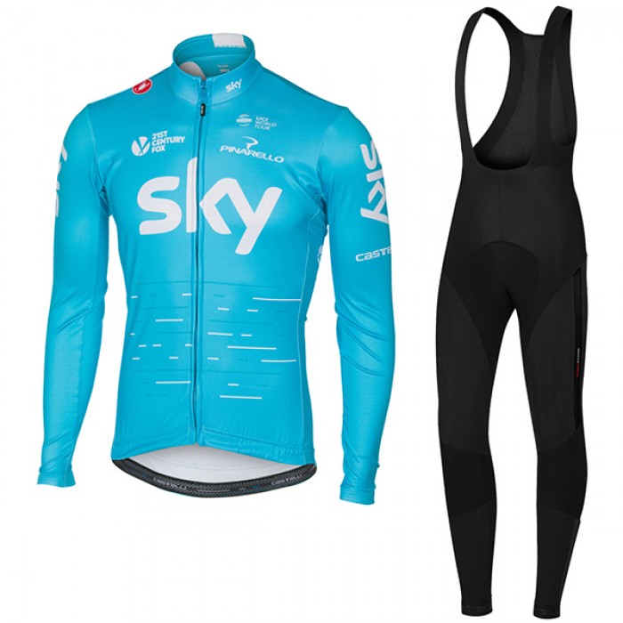 Sky Pro 2017 Blau Fahrradbekleidung Satz Radtrikot Langarm+Lang Trägerhose Radtrikot Kaufen