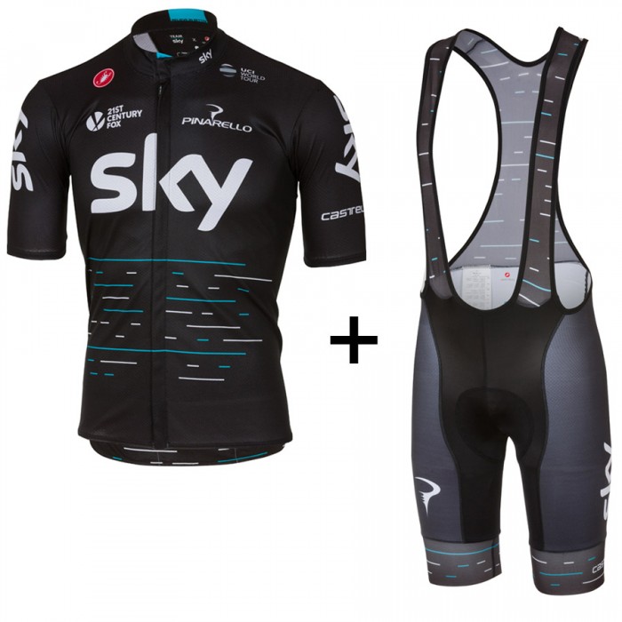 Sky Pro 2017 Schwarz Fahrradbekleidung Satz Radtrikot Kurzarm+Kurz Trägerhose Radtrikot Kaufen